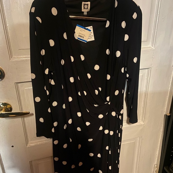 Anne Klein Black and White Polka Dot Long Sleeve Dress - Picture 1 of 2
